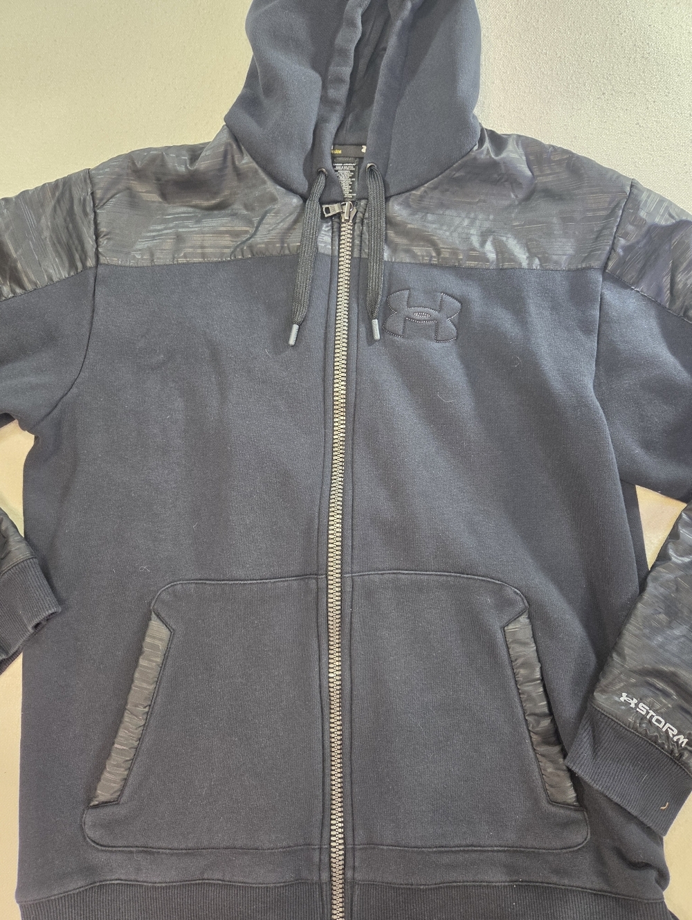 Under Armour Storm Hoodie L Black Full Zip Fleece Loose Fit - Picture 2 of 6